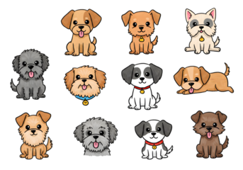 Pixel Art Collection Of Various Puppy Breeds Cartoon Illustration On Transparent Background