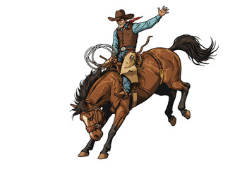 Pixel Art Cowboy On A Bucking Horse Isolated On Transparent Background
