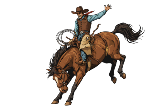 Pixel Art Cowboy On A Bucking Horse Isolated On Transparent Background