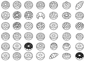 Pixel Art Donuts And Croissants Isolated On Black Background