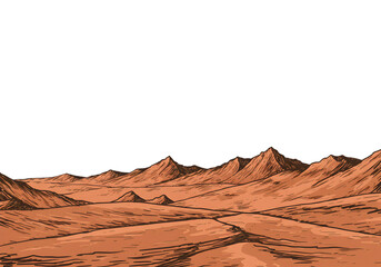 Naklejka premium Pixel Art Desert Landscape View With Brown Terrain and Black Sky
