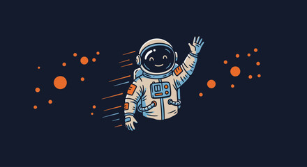 Obraz premium Friendly astronaut waving hello amidst a galaxy of stars