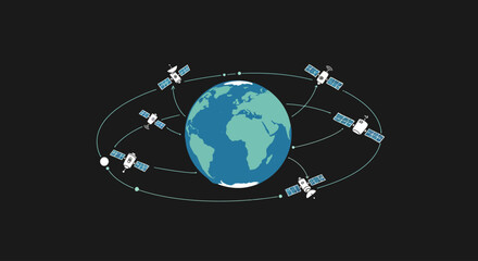 Earth surrounded by satellites orbiting for global communication