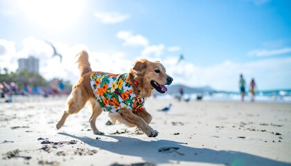 Golden Retriever dog running on beach