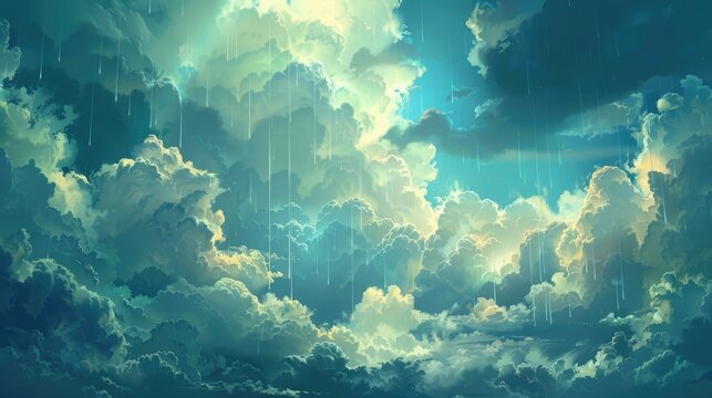 Beautiful, airy clouds. The sun's rays break through the clouds. Beauty is in nature.