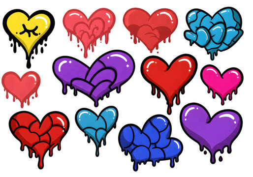 Pixel Art Hearts Collection on Black Background Abstract Illustration