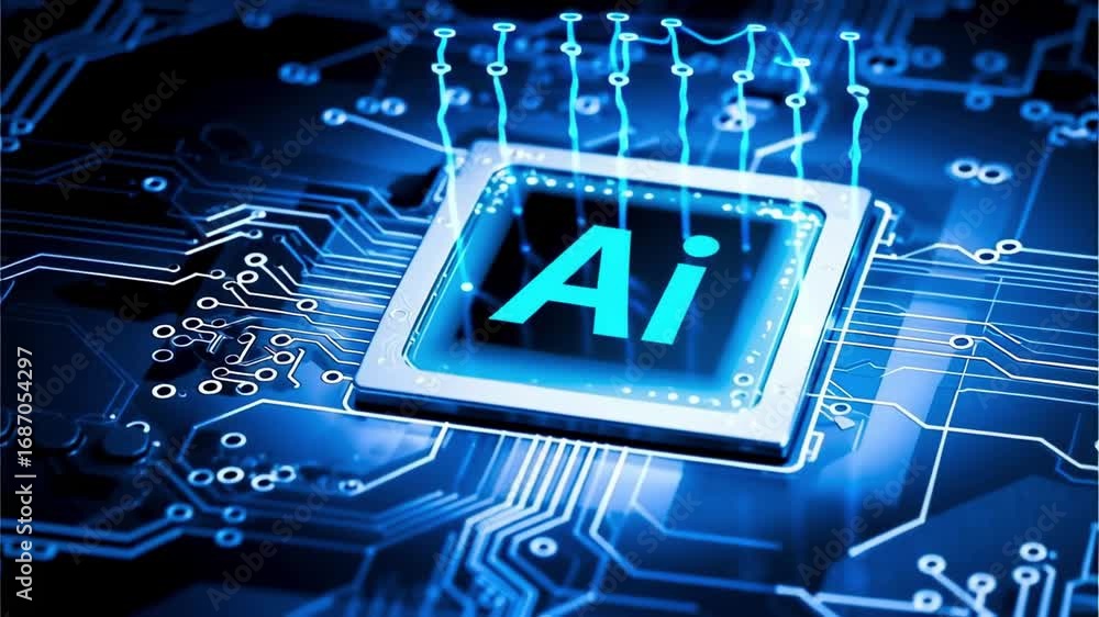 Poster dynamic ai processing chip illuminates the future of technology, showcasing innovation and advanced 