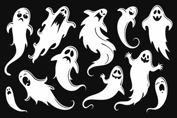 Halloween Ghost Silhouettes | Scary Spirit, Haunted Phantom & Spooky Clipart