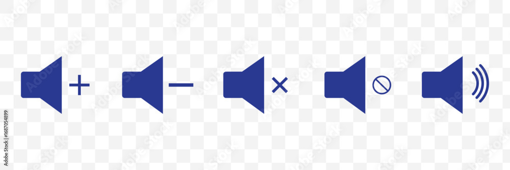 Poster Speaker and Volume Control Icon Set – Sound On, Mute, and Audio Level Symbols for Media Player, App UI, and Web Interface – Vector and Transparent PNG