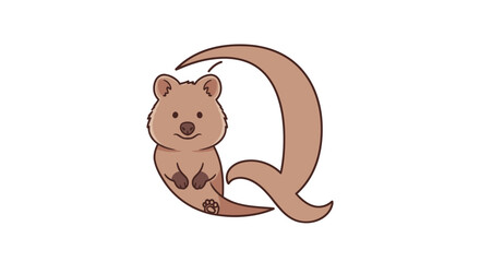 Adorable Cartoon Quokka Sitting Next to a Large Letter Q.