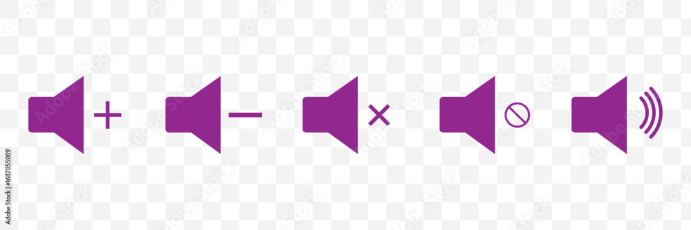 Poster Speaker and Volume Control Icon Set – Sound On, Mute, and Audio Level Symbols for Media Player, App UI, and Web Interface – Vector and Transparent PNG