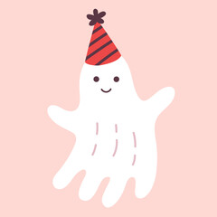 Halloween Cartoon Cute Ghost in Witch Hat Clipart 