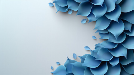 Abstract blue leaf design, decorative frame on light gray background.