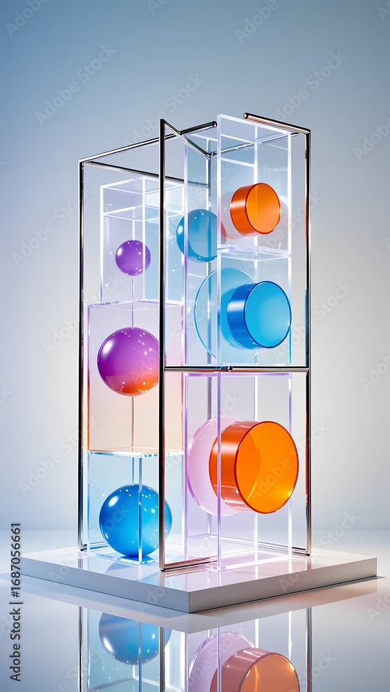 Aufkleber this striking sculpture features a cluster of colorful spheres and cylinders, illuminated from withi
