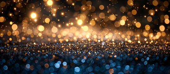 Abstract Bokeh Background with Gold and Blue Glitter.