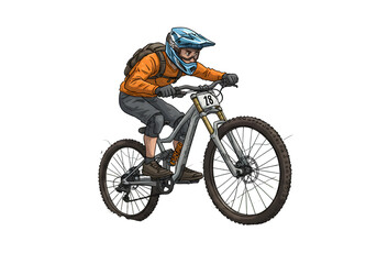 Obraz premium Pixel Art Illustration Of A Mountain Biker In Orange On Black Transparent Background
