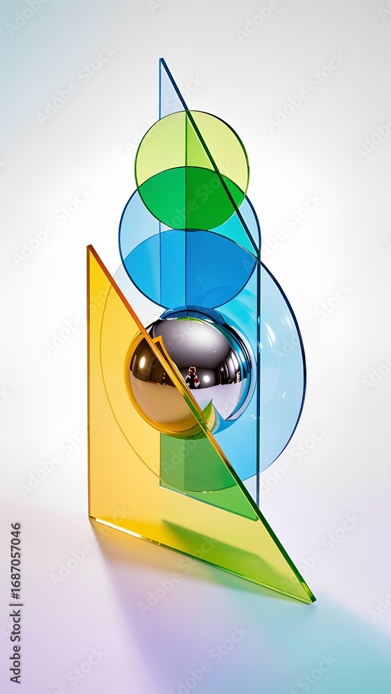 Aufkleber a vibrant sculpture is composed of multicolored transparent shapes arranged in a modern design. circ