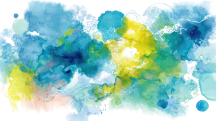 Abstract Watercolor Wash in Blue Green and Yellow