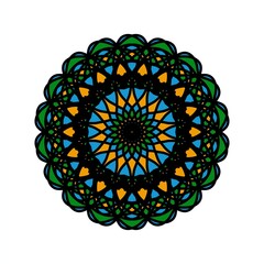 Colorful Mandala Design with Symmetrical Floral Patterns and Vibrant Colors