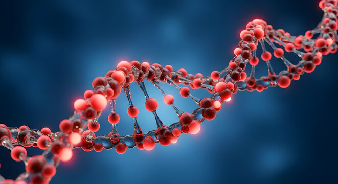 DNA strand science molecule red structure 3D rendering - Powered by Adobe
