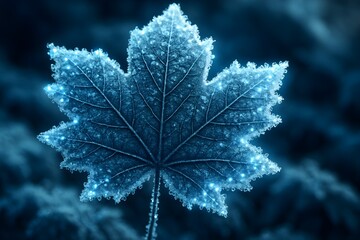 Windows 11 Wallpaper: Frosted maple leaf in close-up with icy blue highlights and textured surface in cold natural setting