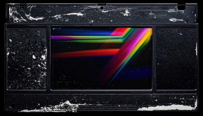 VHS corrupted frame with noisy static particles and color bleeding 