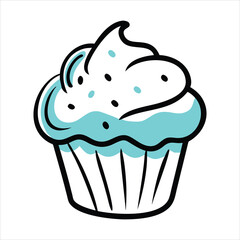 Cupcake Doodle Illustration Hand Drawn Dessert Cartoon Vector