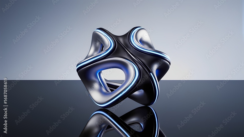 Poster a unique abstract sculpture features smooth curves and illuminated edges. set against a minimalist b
