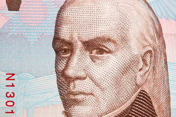 Francisco de Miranda a closeup portrait from Venezuelan money