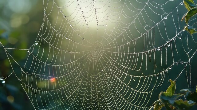 Dewy Spider Web — Intricate Orb Web Macro in Morning Light