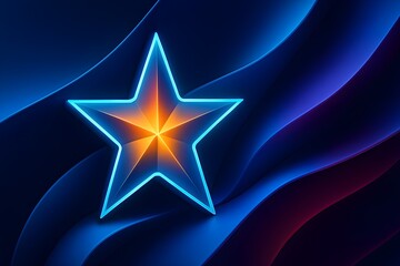 Windows 11 Wallpaper: Blue neon star glowing on abstract purple-blue wave background in futuristic sci-fi style concept