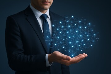 Glowing technology network connections in digital cyberspace