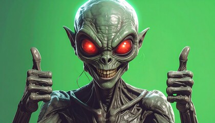 Alien giving thumbs up against green