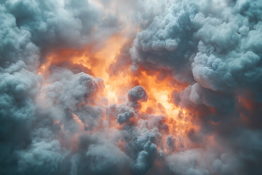 Clouds with fiery explosion