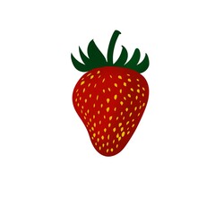 Strawberry with Green Leaves Flat Vector Food Illustration