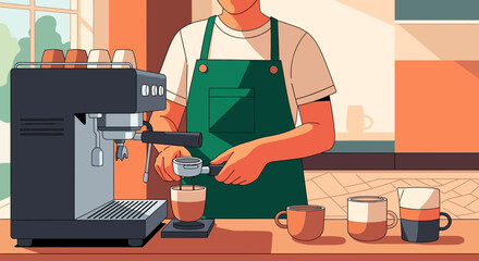 Preparing Coffee Barista Pouring Espresso from Machine