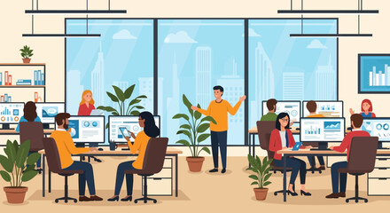 Modern Office Workspace Collaborative Teamwork and Productivity
