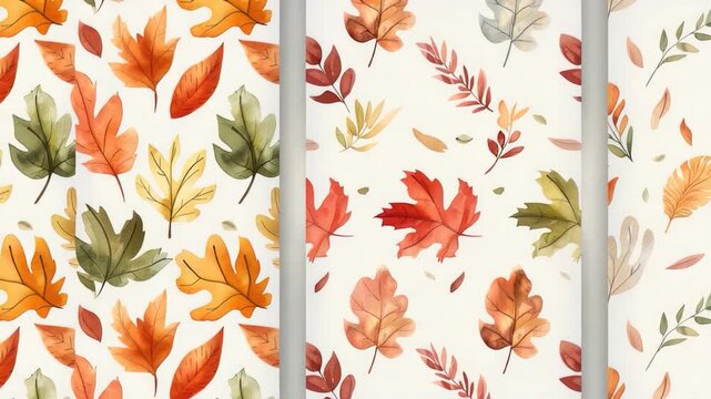 A set of beautiful watercolor fall leaves with vibrant colors and intricate details