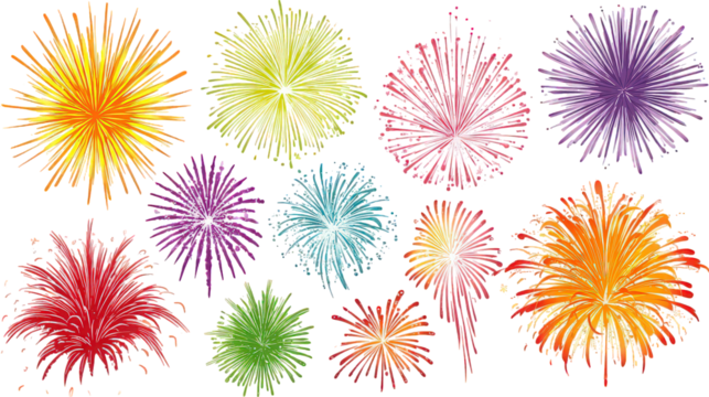 Colorful Fireworks Explosions on Black Background