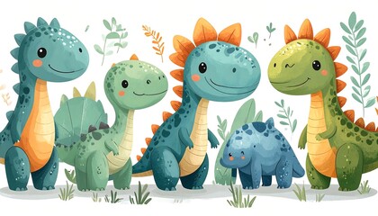 Cute dinosaurs in a playful setting