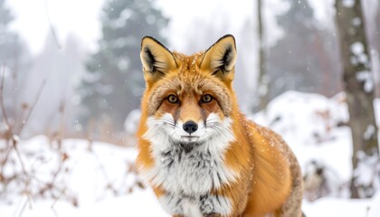 Obraz premium Red fox in snowy forest