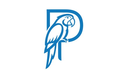 Blue Parrot Silhouette in Letter P Design.