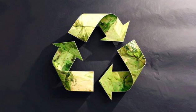 Recycled symbol on dark backdrop - Powered by Adobe