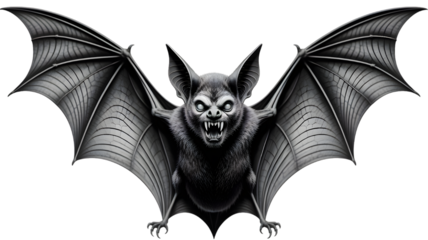 Scary bat with fangs isolated on transparent background