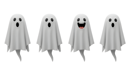 Cartoon halloween ghosts isolated on transparent background