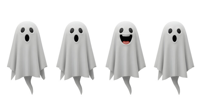 Cartoon halloween ghosts isolated on transparent background