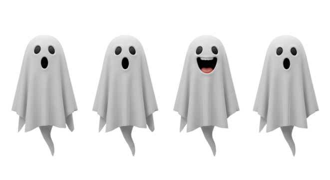 Cartoon halloween ghosts isolated on transparent background - Powered by Adobe