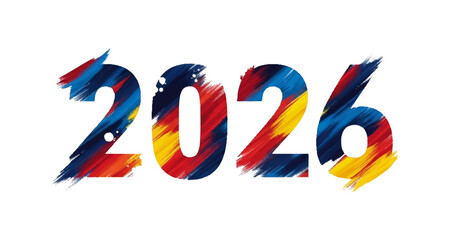 Colorful abstract year 2026 number design with vibrant brush strokes and modern artistic appeal vector