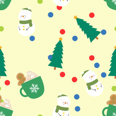 Cute Merry Christmas New year Snowman Snowflake Gingerbread Candy Cane fir evergreen Confetti doodle party