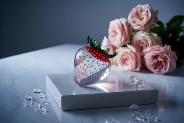 Windows 11 Wallpaper: Elegant pink roses with heart-shaped silver gift box on soft surface for romantic occasion, love or wedding celebration